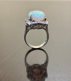 Art Deco Inspired Platinum Diamond 10.77 Carat Australian Opal Engagement Ring