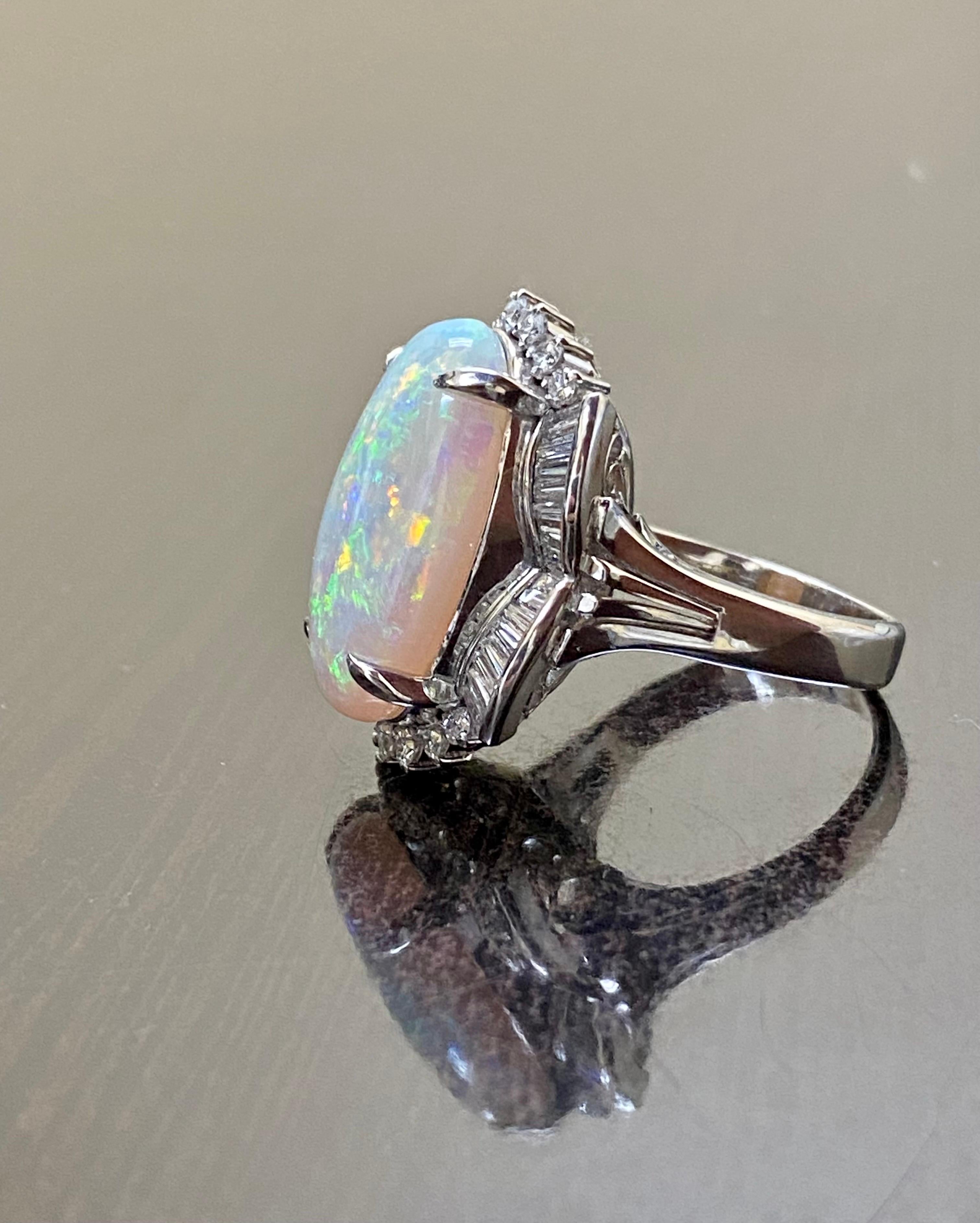 Women's Art Deco Platinum Diamond 10.77 Carat Australian Opal Engagement Ring For Sale