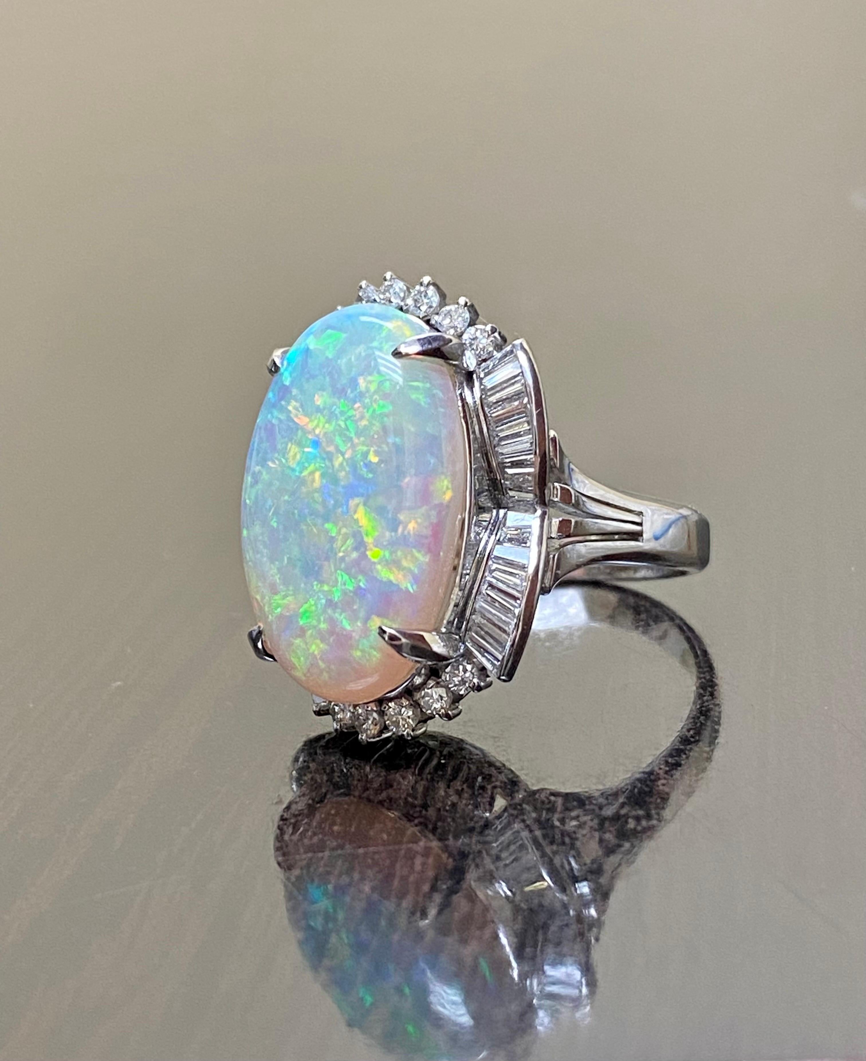 Art Deco Platinum Diamond 10.77 Carat Australian Opal Engagement Ring For Sale 2
