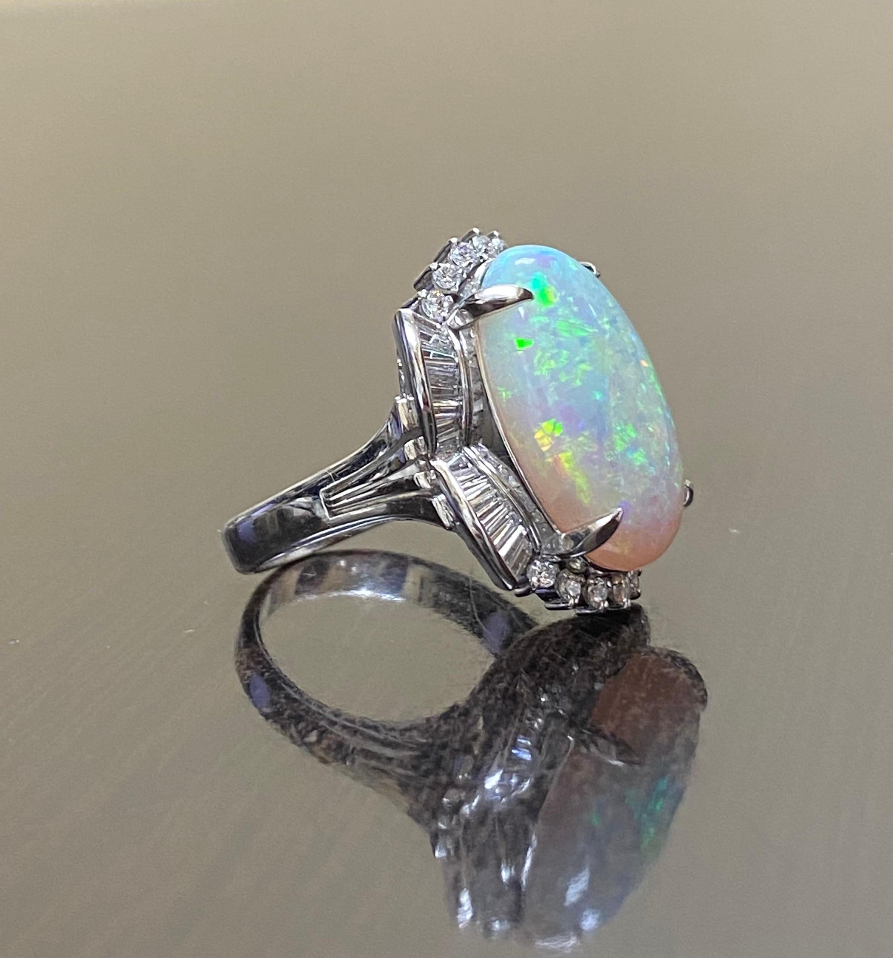 Art Deco Platinum Diamond 10.77 Carat Australian Opal Engagement Ring For Sale 3