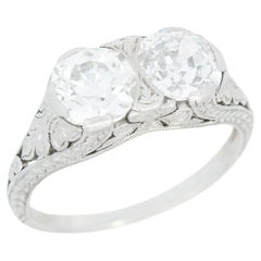Antique Art Deco Platinum Diamond 2 Stone Engagement Ring 1.80ctw