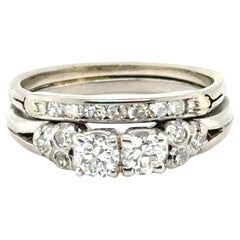 Art Deco Platinum Diamond 2 Stone Ring Wedding Band Set Mined .75ct Original 194
