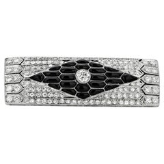 Art Deco Platinum Diamond 2.48 Carat Black Enamel Rare 1.65 Inch Long Brooch