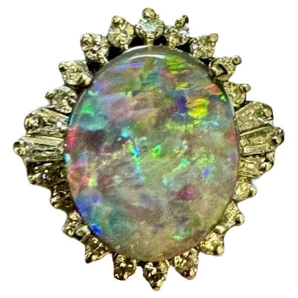 Bague de fiançailles Art déco en platine avec opale noire australienne de 3,73 carats