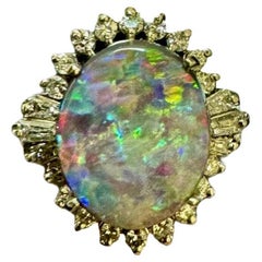 Used Art Deco Platinum Diamond 3.73 Carat Australian Black Opal Engagement Ring