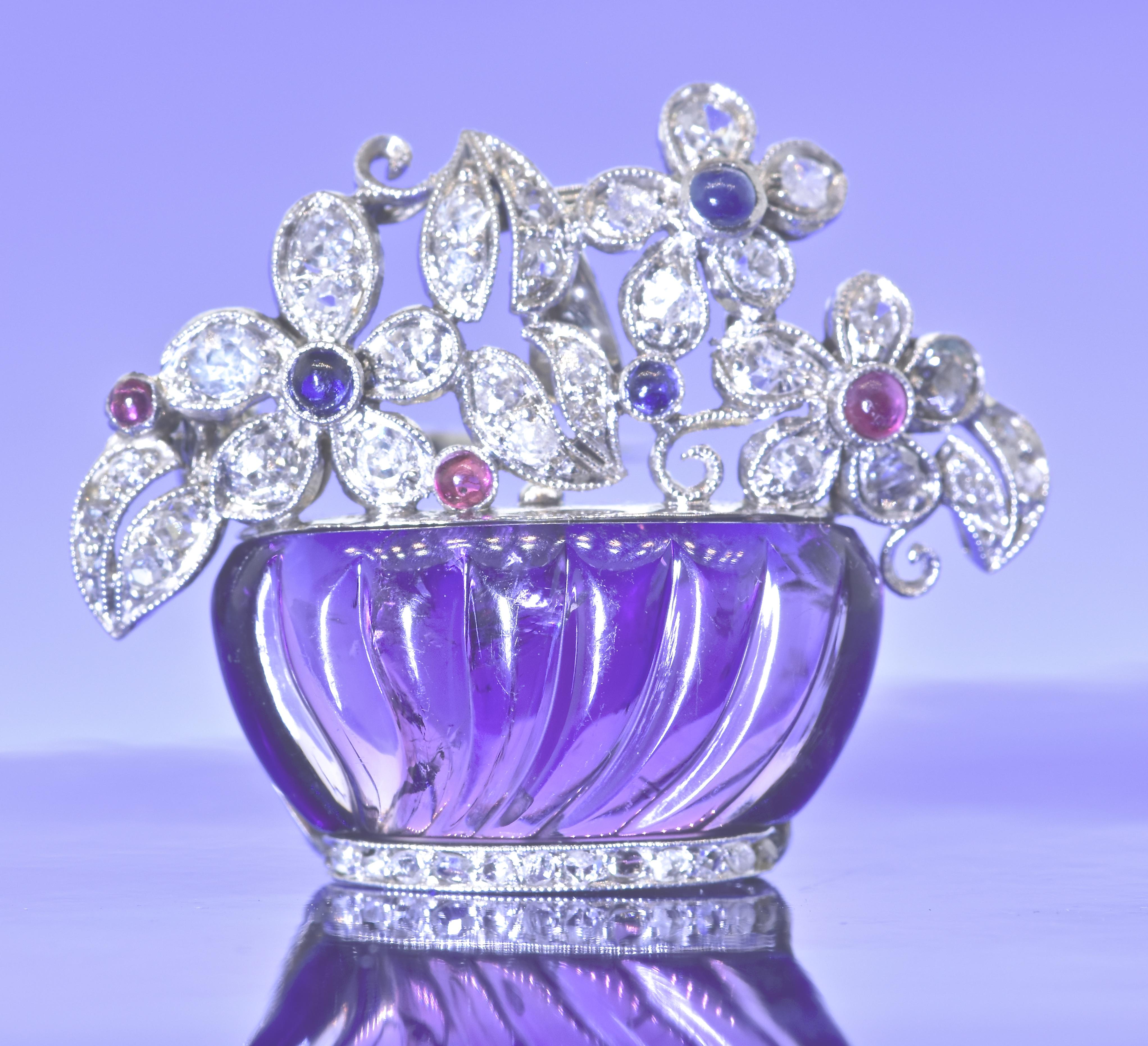 Art Deco Platinum, Diamond, Amethyst, Sapphire and Ruby Pin/Pendant, circa 1925 5