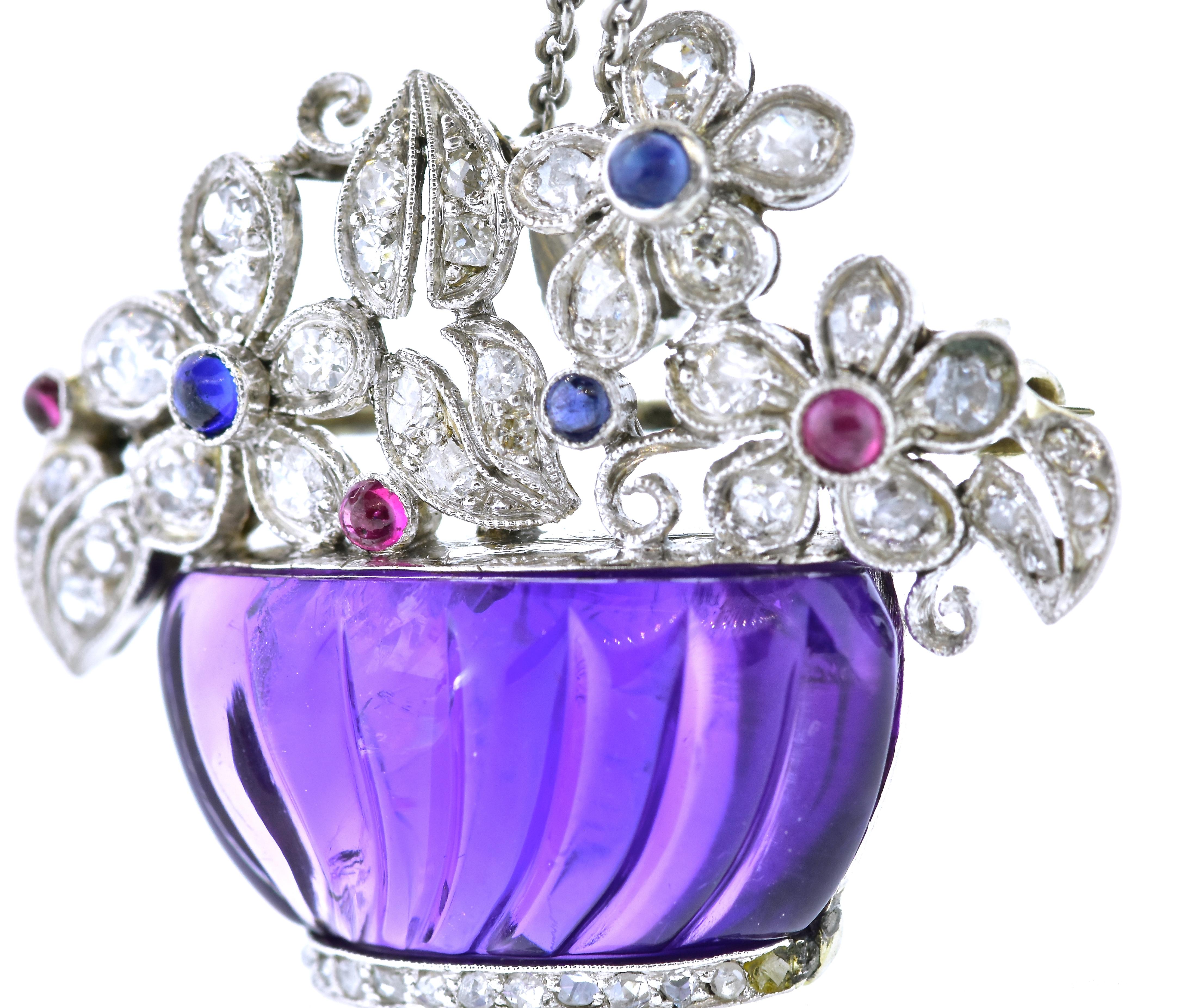 Art Deco Platinum, Diamond, Amethyst, Sapphire and Ruby Pin/Pendant, circa 1925 8