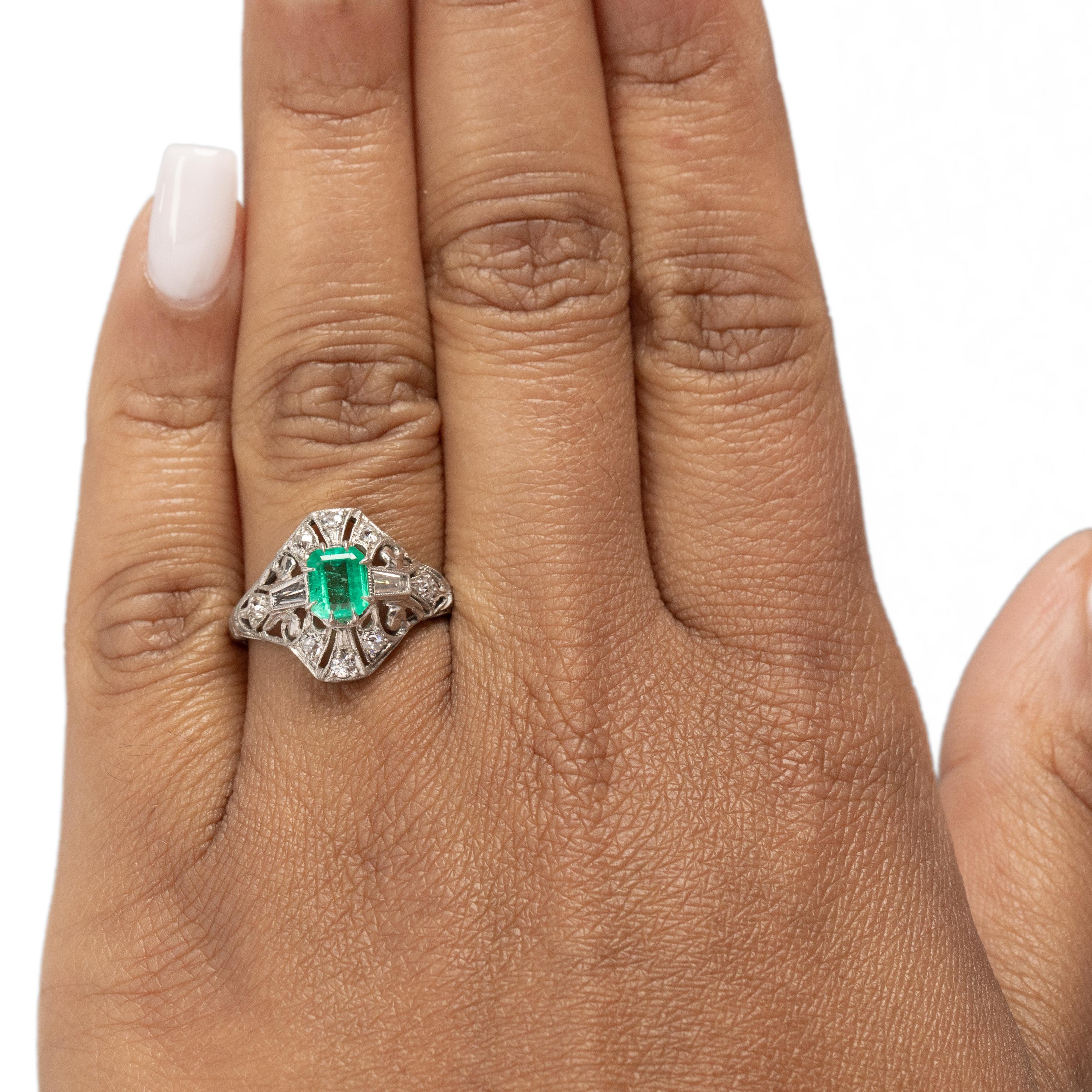 Art Deco Platinum Diamond and .55 Ct Emerald Antique Cocktail Ring In Good Condition In Addison, TX