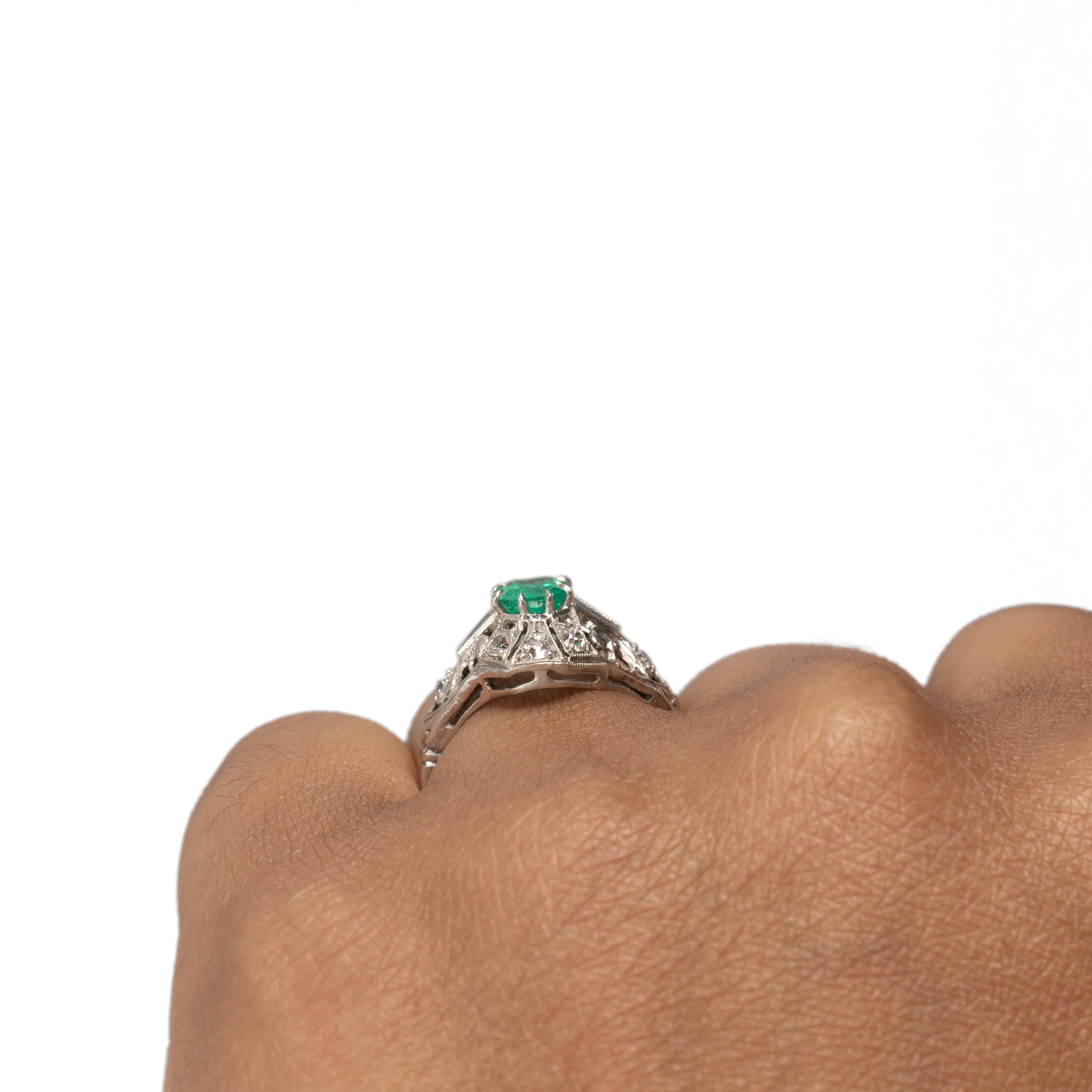 Women's Art Deco Platinum Diamond and .55 Ct Emerald Antique Cocktail Ring