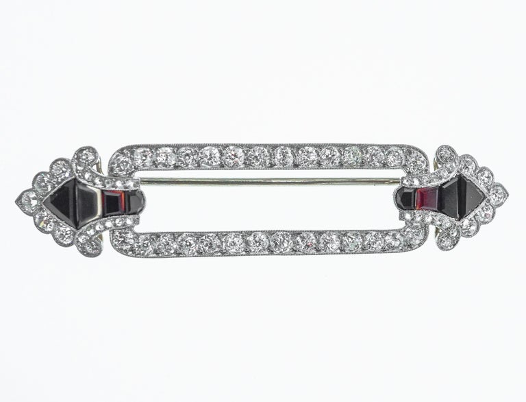 Art Deco Platinum, Diamond and Black Onyx Brooch For Sale at 1stDibs