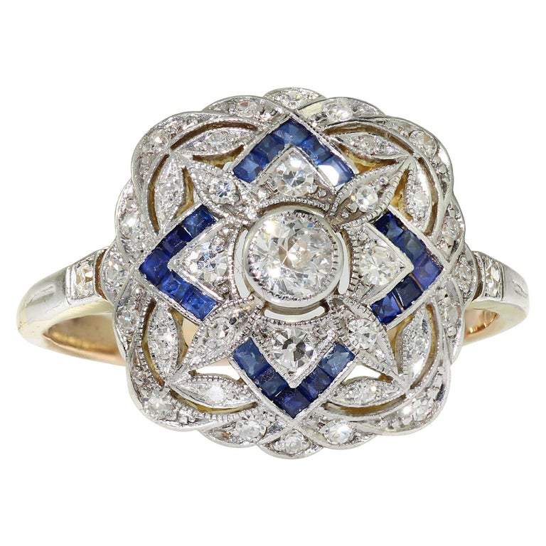 Art Deco Platinum Diamond and Blue Sapphire Ladies Ring at 1stDibs