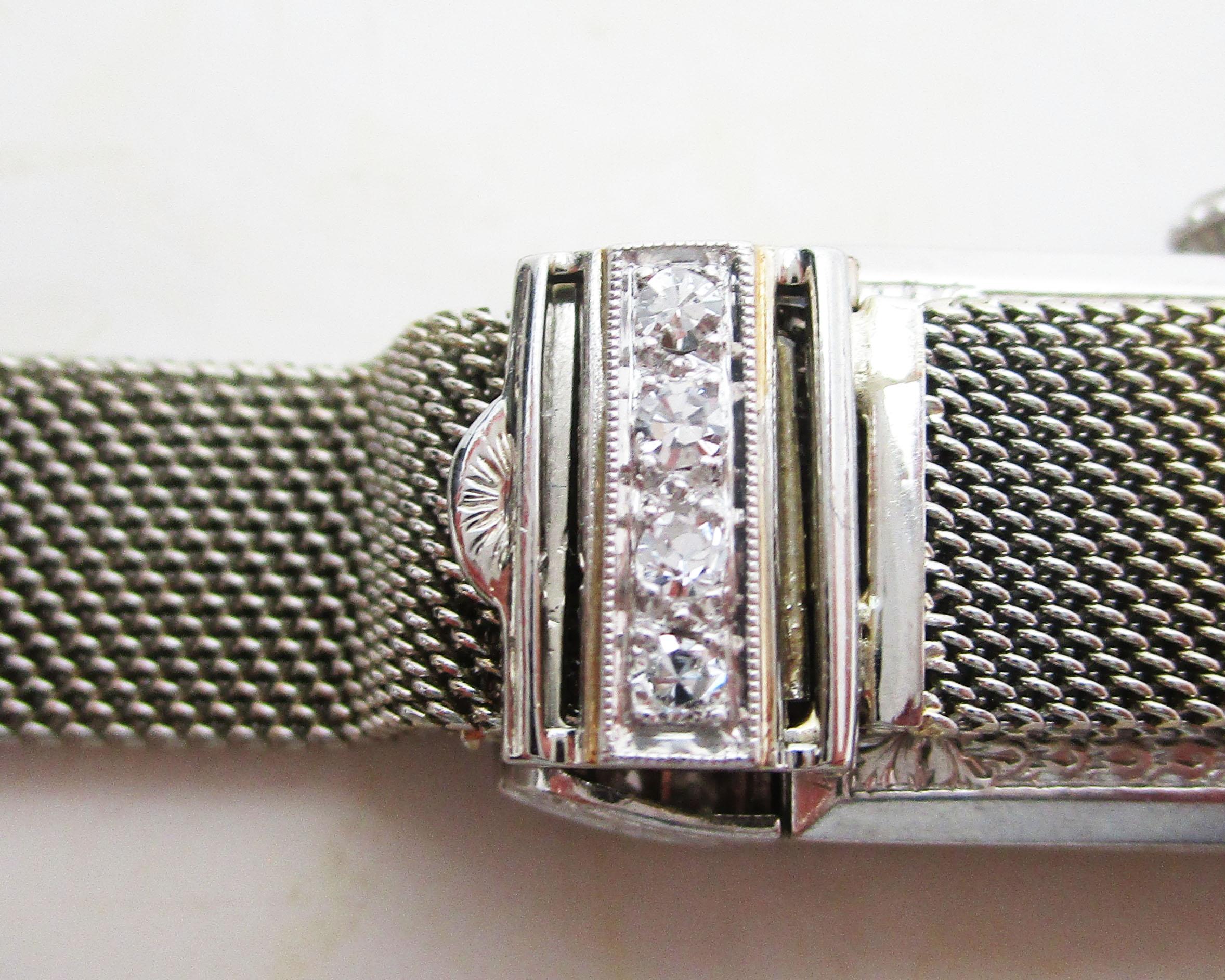 Art Deco Platinum Diamond and Calibre Sapphire Swiss Watch with 18 Karat Strap 8
