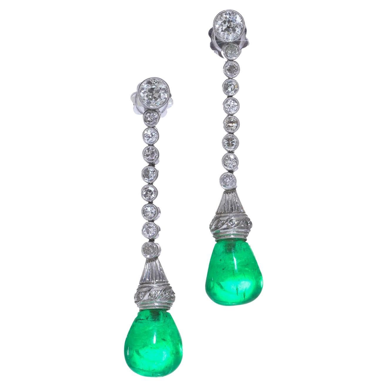 Orecchini Art Deco in platino con diamante e smeraldo colombiano