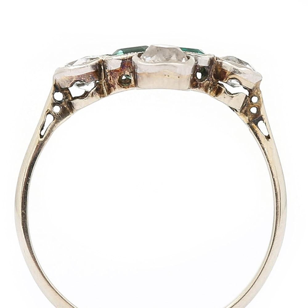 Art Deco Platinum Diamond and Emerald 6-Stone Antique Engagement Ring circa 1920 2