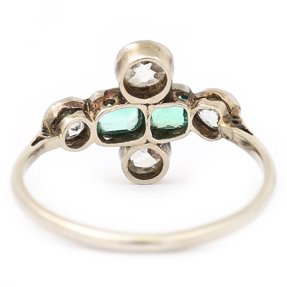 Art Deco Platinum Diamond and Emerald 6-Stone Antique Engagement Ring circa 1920 3