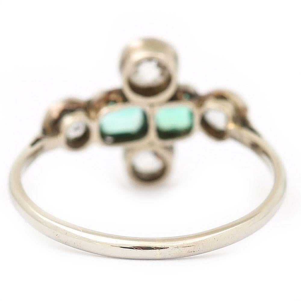 Art Deco Platinum Diamond and Emerald 6-Stone Antique Engagement Ring circa 1920 4