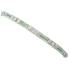 Art Deco Platinum, Diamond and Emerald Bracelet, circa 1918