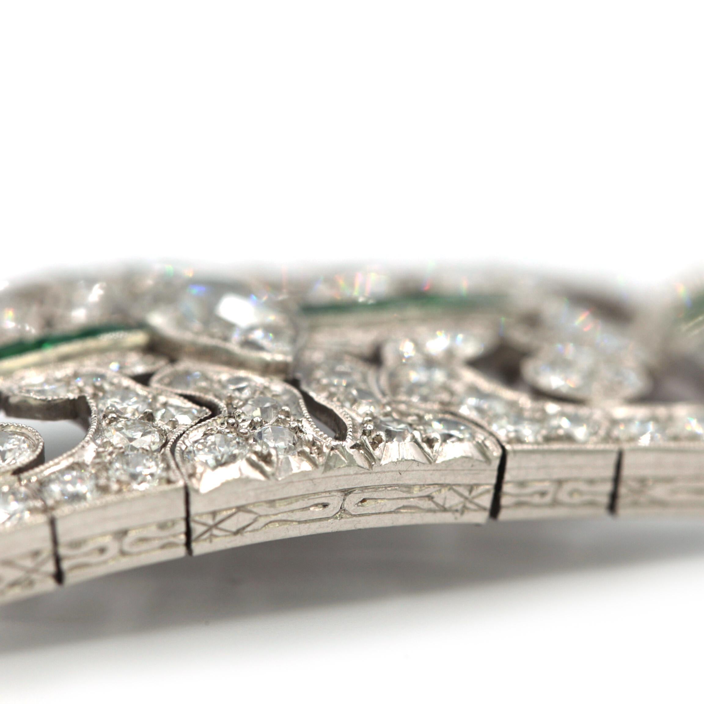 Art Deco Platinum, Diamond and Emerald Bracelet For Sale 2