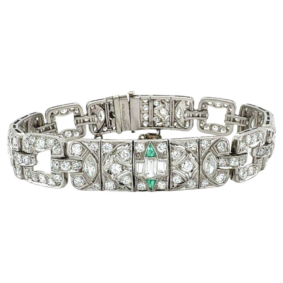 Art Deco Platinum Diamond and Emerald Bracelet