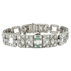 Art Deco Platinum Diamond and Emerald Bracelet