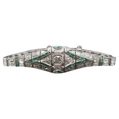 Art Deco Platinum Diamond and Emerald Bracelet