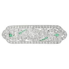 Art Deco Platin Diamant und Smaragd Brosche