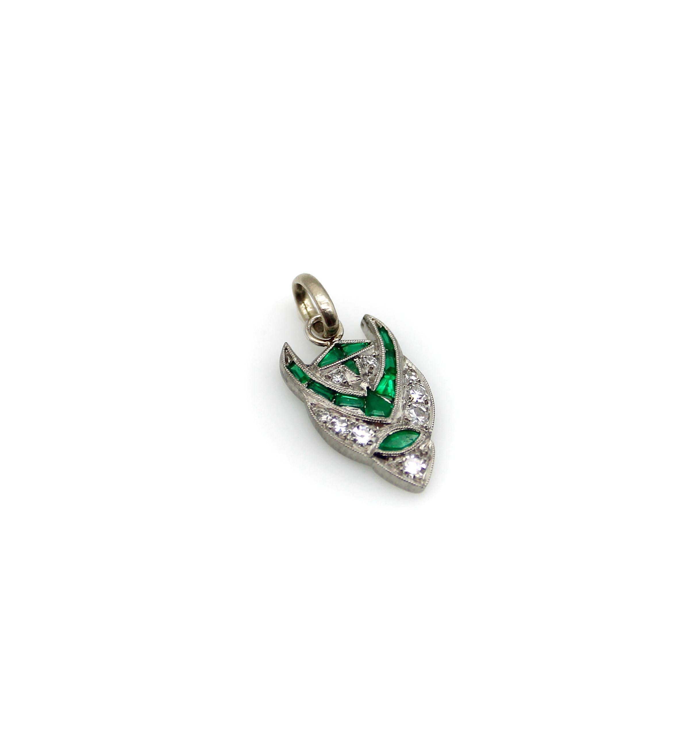 Art Deco Platinum Diamond and Emerald Devil Pendant  In Good Condition For Sale In Venice, CA