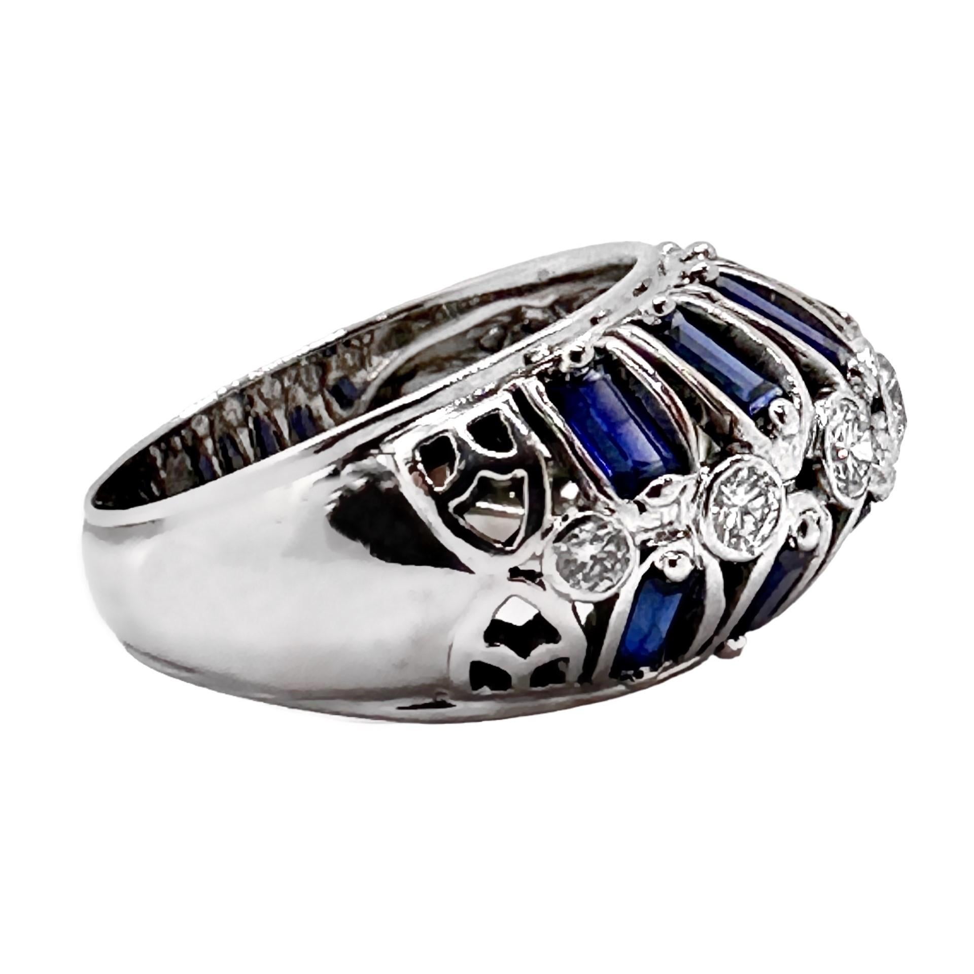 Old European Cut Art-Deco Platinum, Diamond and Natural Blue Sapphire Cocktail Ring For Sale