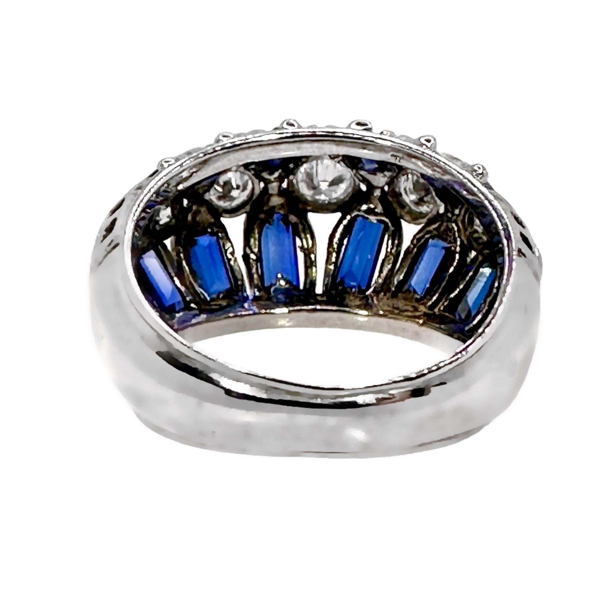 Art-Deco Platinum, Diamond and Natural Blue Sapphire Cocktail Ring In Good Condition For Sale In Palm Beach, FL