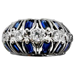 Antique Art-Deco Platinum, Diamond and Natural Blue Sapphire Cocktail Ring