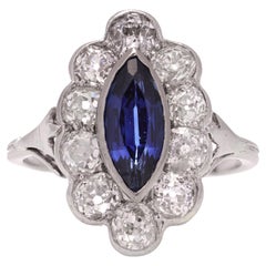 Antique Art Deco Platinum Diamond and Natural Ceylon Sapphire cluster ring