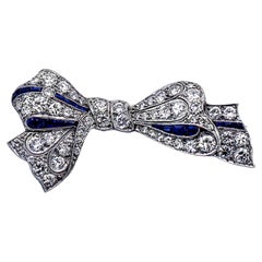 Art Deco, Platinum, Diamond, and Natural Sapphire Bow Brooch
