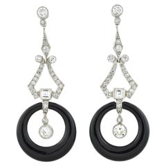 Art Deco Platinum Diamond and Onyx Dangle Earrings 2.50ctw