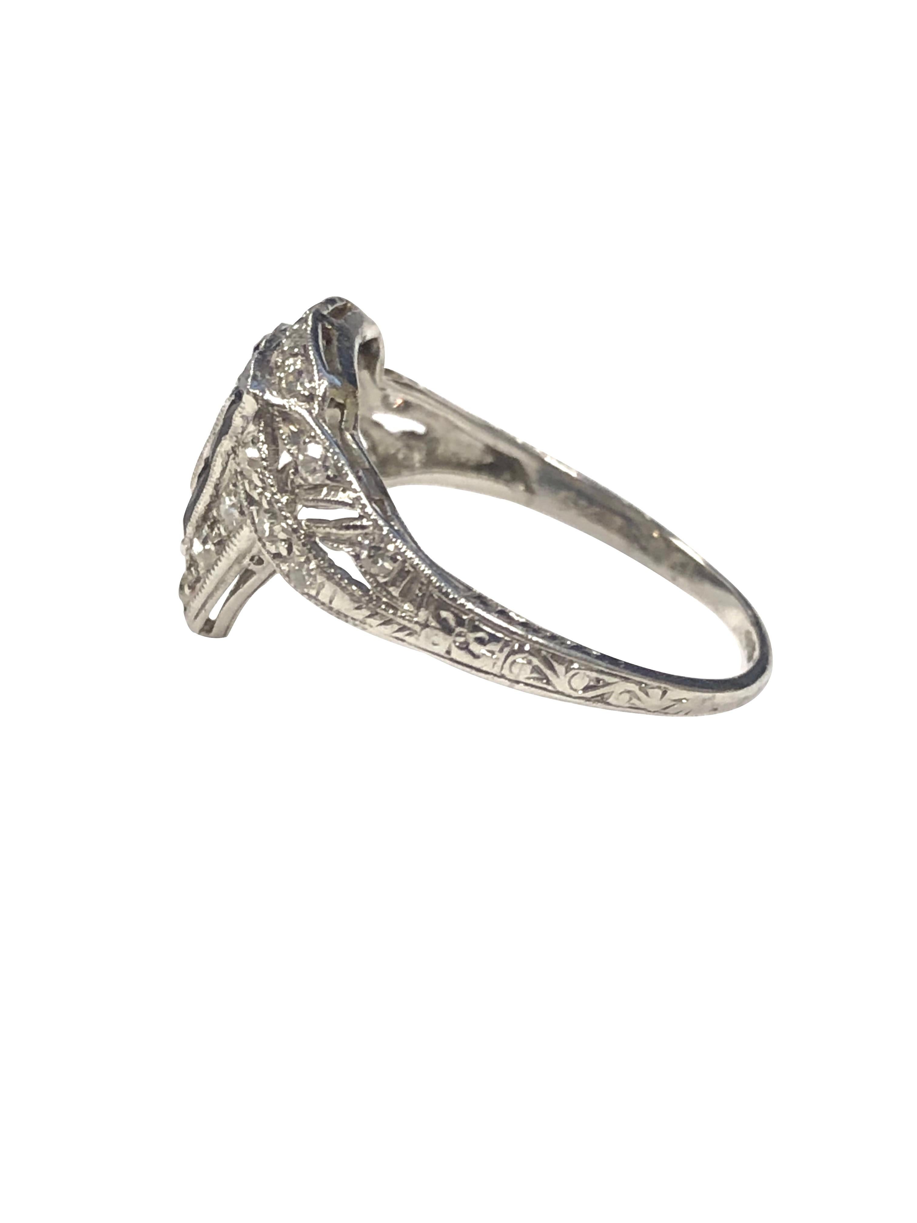 Round Cut Art Deco Platinum Diamond and Onyx Ring