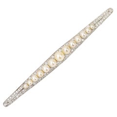Art Deco Platinum 1.30ct Diamond and Pearl Bar Brooch, circa 1930