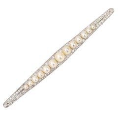 Vintage Art Deco Platinum 1.30ct Diamond and Pearl Bar Brooch, circa 1930