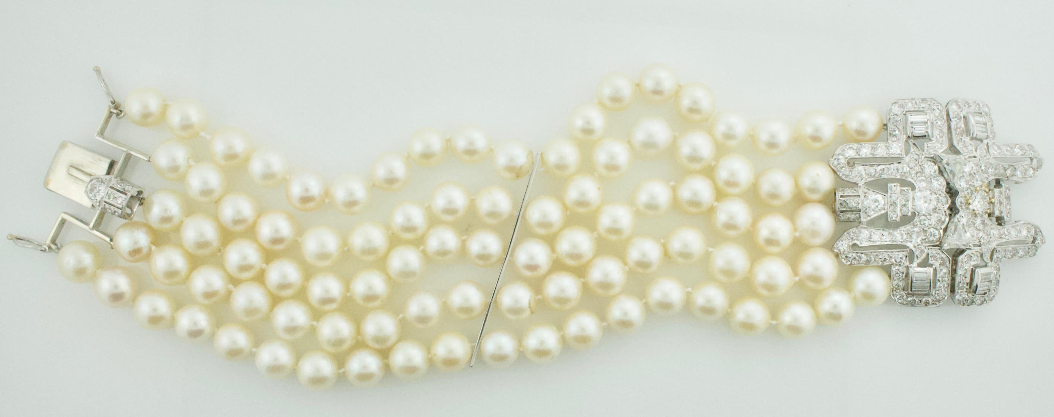 Art Deco Platinum Diamond and Pearl Bracelet Circa 1920's Great Gatsby Inspired 5