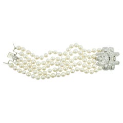 Art Deco Platinum Diamond and Pearl Bracelet Circa 1920's Great Gatsby Inspired