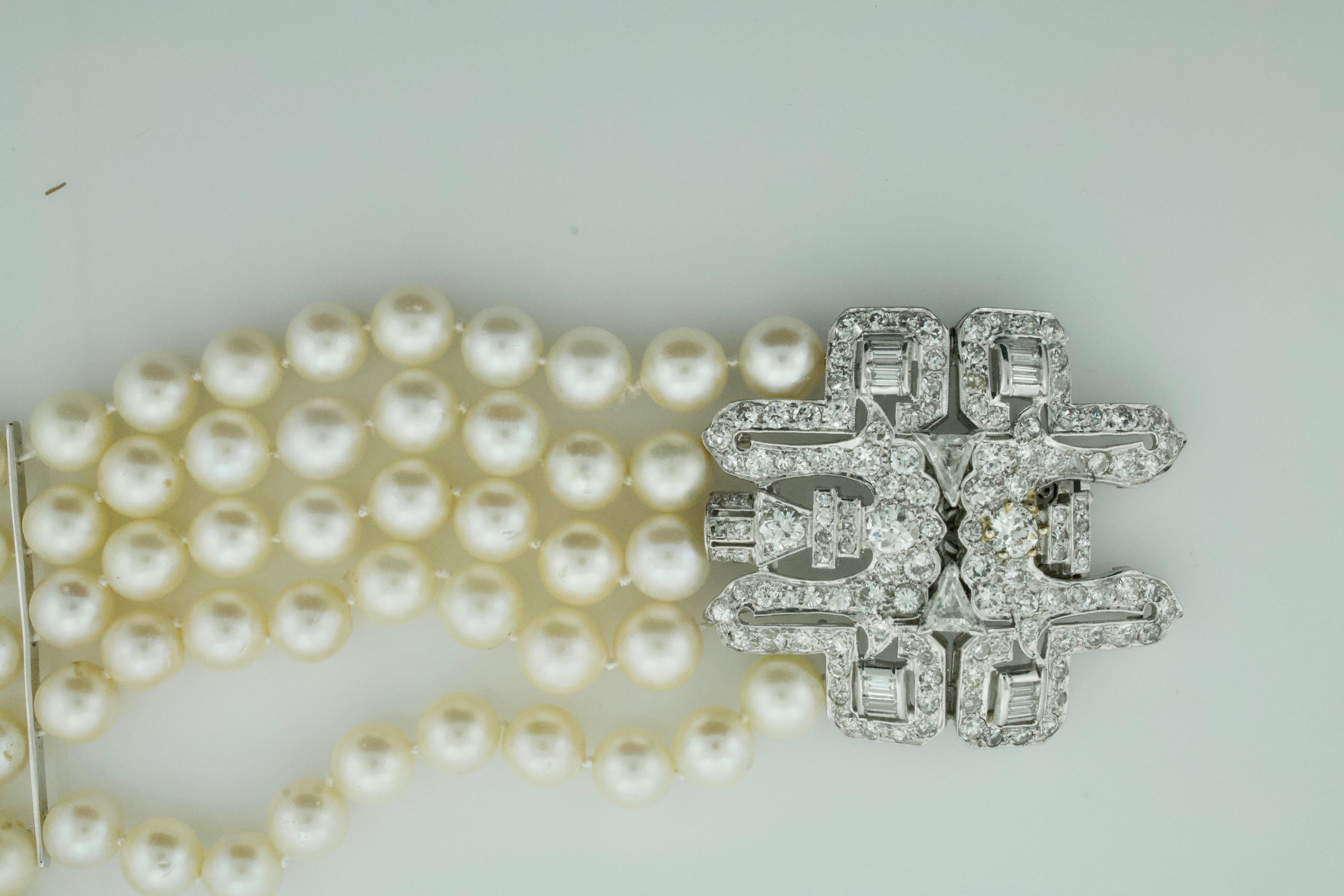 Women's or Men's Art Deco Platinum Diamond and Pearl Bracelet Circa 1920's Great Gatsby Inspired