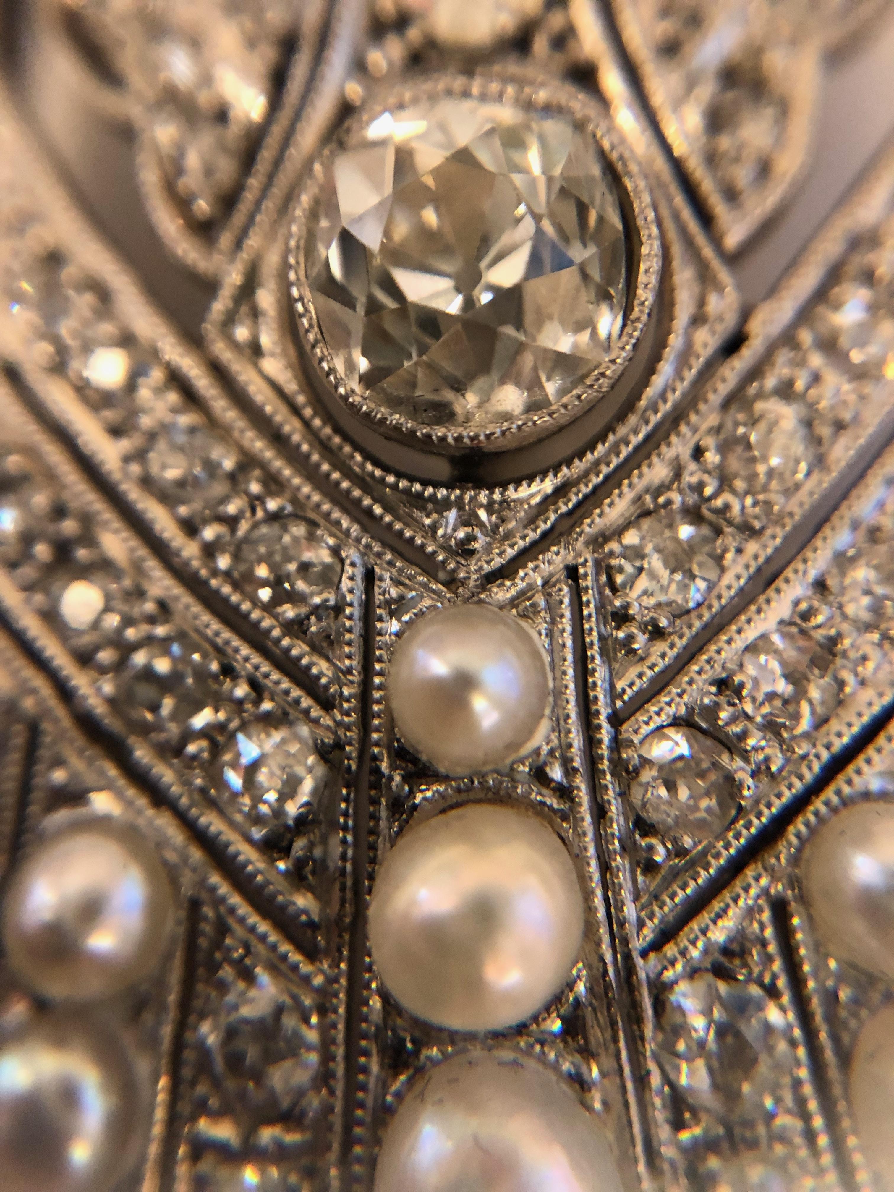 Women's Art Deco Platinum, Diamond and Pearl Brooch