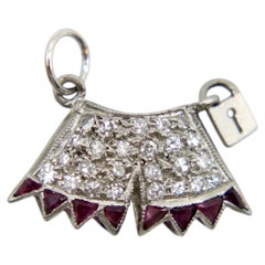 Art Deco Platinum Diamond and Ruby Chastity Belt Knickers Pendant or Charm