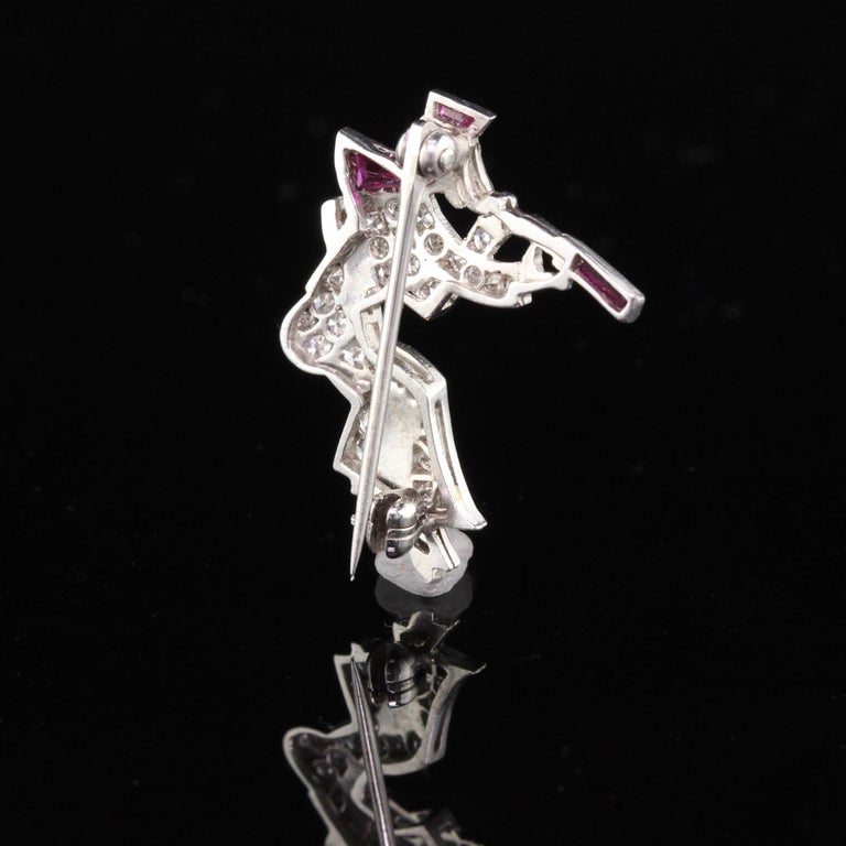 Art Deco Platinum Diamond and Ruby Explorer Pin at 1stDibs