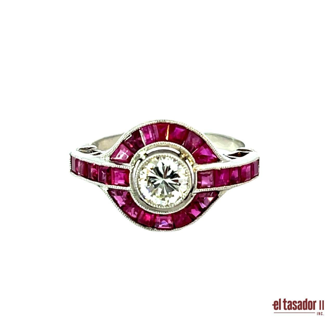 Anello Art Deco in platino con diamanti e rubini In condizioni Nuovo in vendita a Aventura, FL