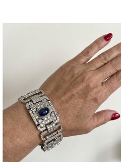 Art Deco Platinum Diamond and Sapphire Bracelet, 20 Carats Total