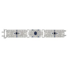Art Deco Platinum Diamond and Sapphire Bracelet, 20 Carats Total