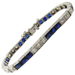 Art Deco Platinum Diamond and Sapphire Bracelet