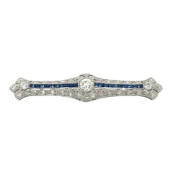 Art Deco Platinum Diamond and Sapphire Brooch