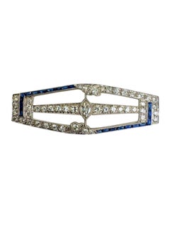Art Deco Platinum Diamond and Sapphire Brooch