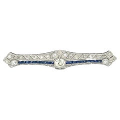 Art Deco Platinum Diamond and Sapphire Brooch
