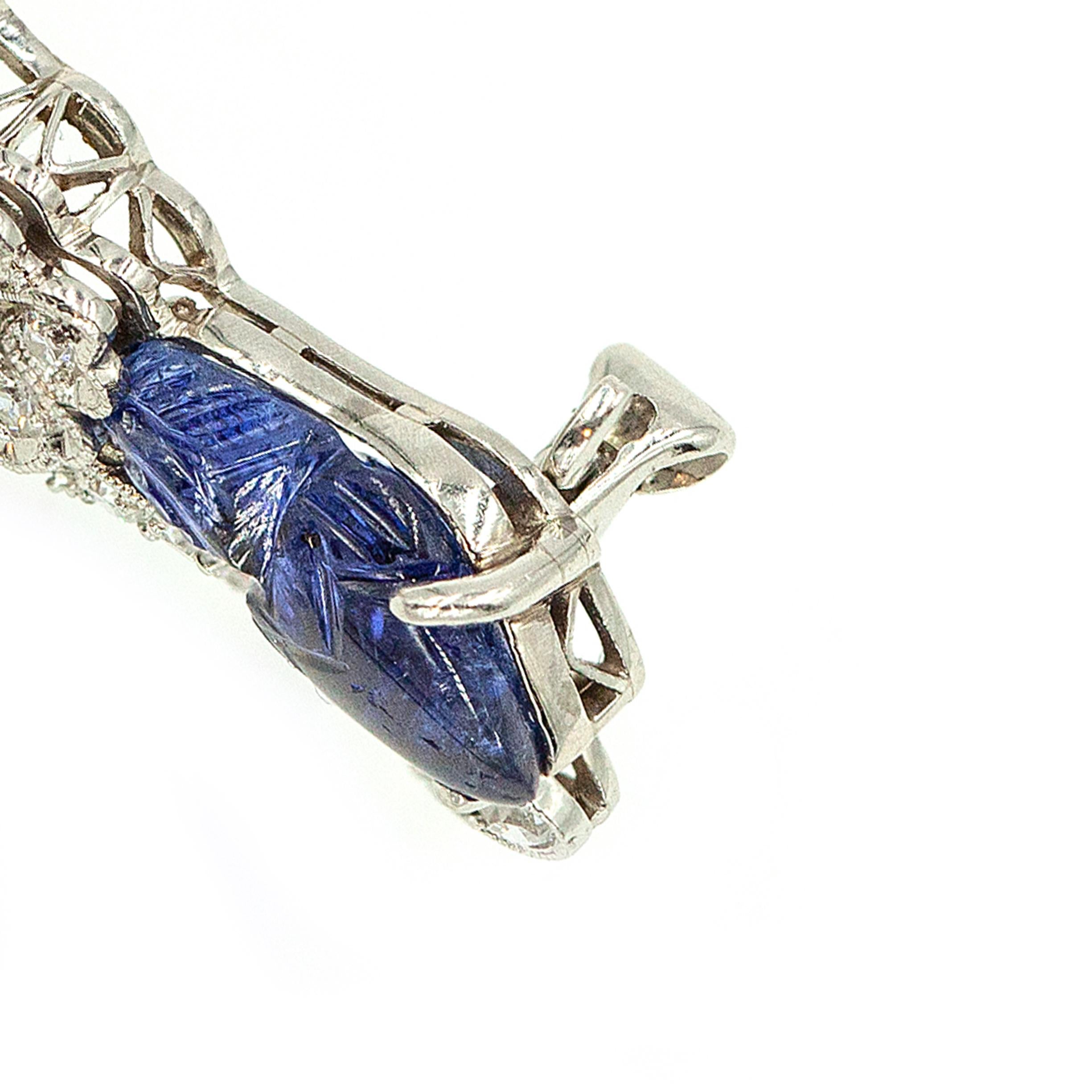 Broche Art Déco Wise Platino Diamante Zafiro en venta 4